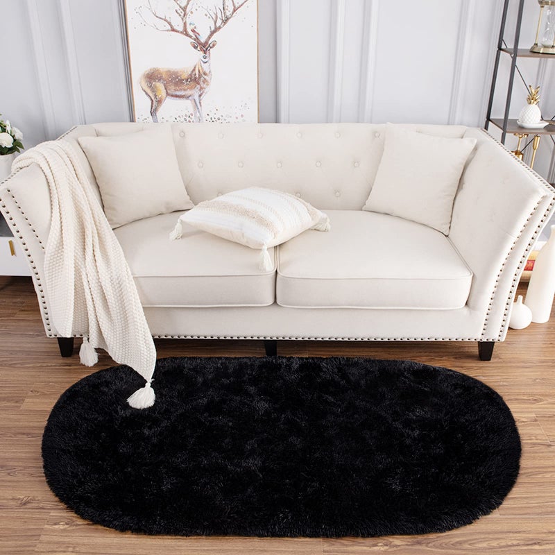 Noahas Ultra Soft Fluffy Bedroom Rugs Kids Room Carpet Modern Shaggy Area Rugs Home Decor 2.6' X 5.3', Black - Image 2